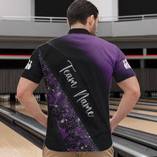 Load image into Gallery viewer, Black and Purple Glitter Flower Bowling Polo, Quarter Zip Shirt for Men Custom Bowling Team Jerseys NQS9432