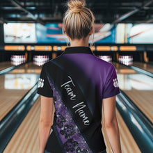 Load image into Gallery viewer, Black and Purple Glitter Flower Bowling Polo, Quarter Zip Shirt for Women Custom Bowling Team Jerseys NQS9432