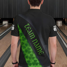 Load image into Gallery viewer, Black and Green Shamrock St Patrick Day Bowling Polo, 1/4 Zip Shirt for Men Custom Bowling Team Jersey NQS9434