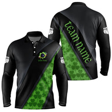 Load image into Gallery viewer, Black and Green Shamrock St Patrick Day Bowling Polo, 1/4 Zip Shirt for Men Custom Bowling Team Jersey NQS9434