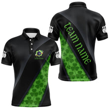 Load image into Gallery viewer, Black and Green Shamrock St Patrick Day Bowling Polo, 1/4 Zip Shirt for Men Custom Bowling Team Jersey NQS9434