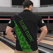 Load image into Gallery viewer, Black and Green Shamrock St Patrick Day Bowling Polo, 1/4 Zip Shirt for Men Custom Bowling Team Jersey NQS9434