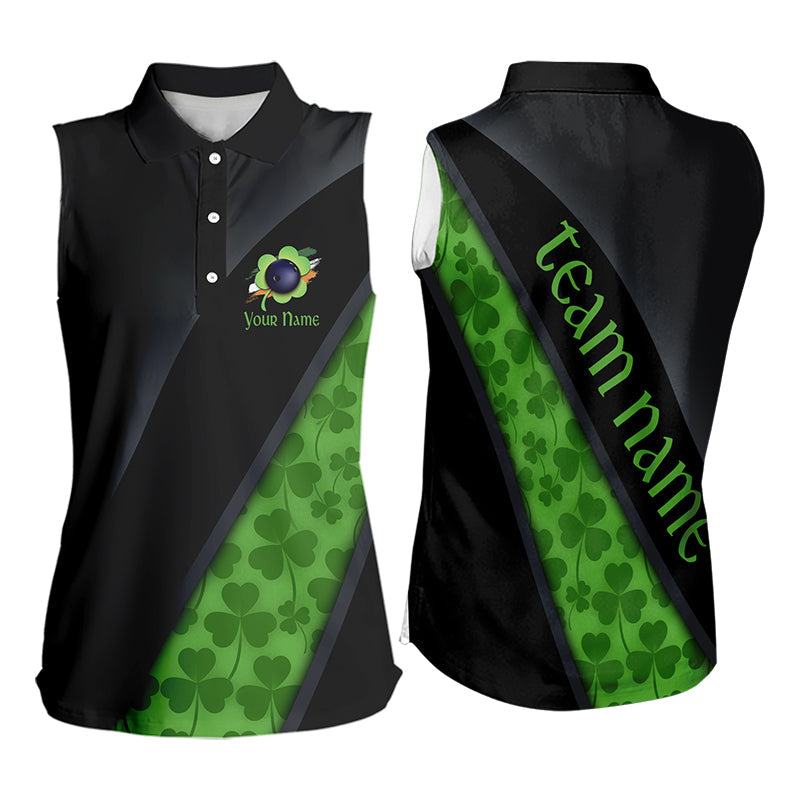 Black & Green Shamrock St Patrick Day Bowling Sleeveless Polo Shirt Custom Bowling Team Jersey NQS9434