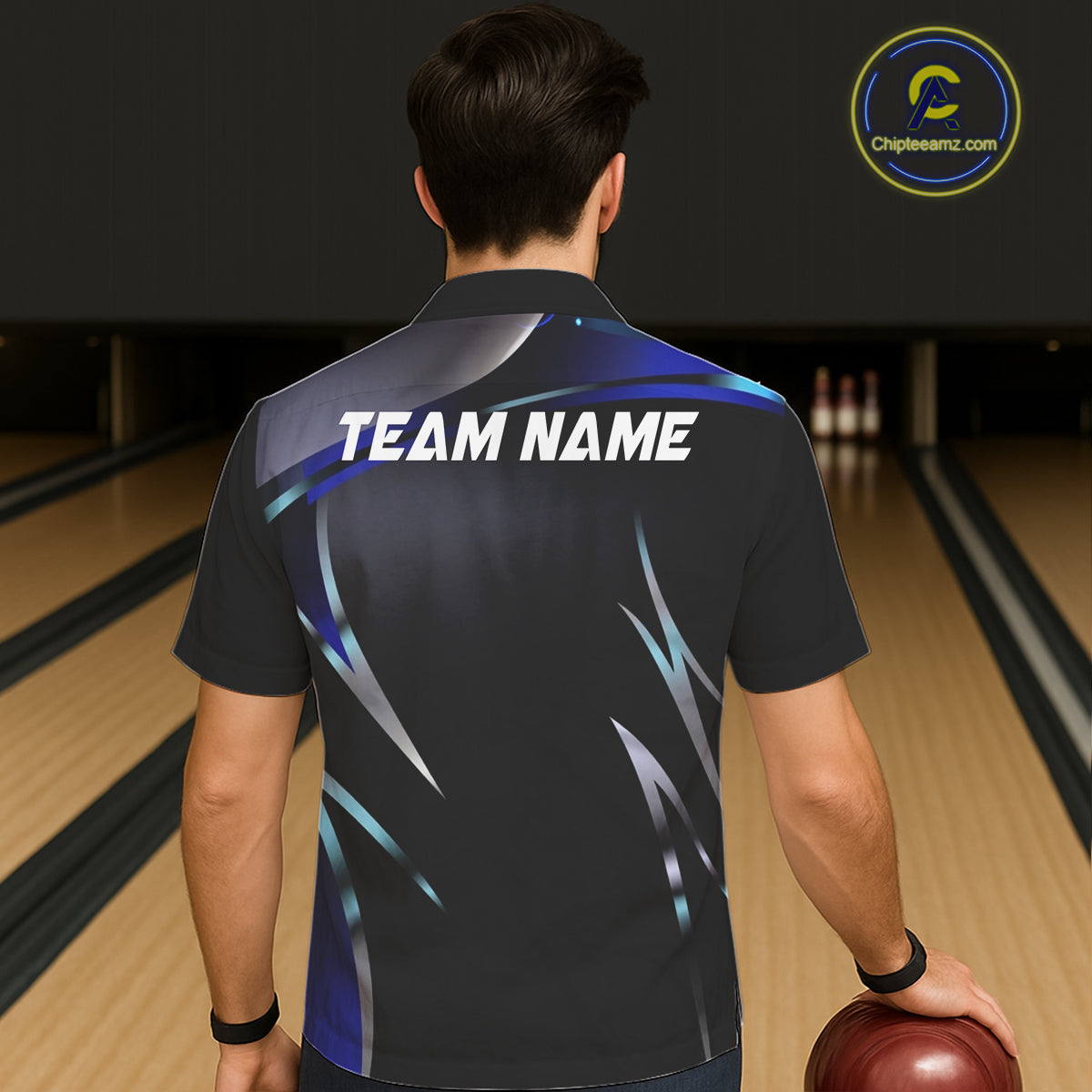 Black and blue Bowling Hawaiian Shirt Custom Team bowling button up shirts with flames NQS11531