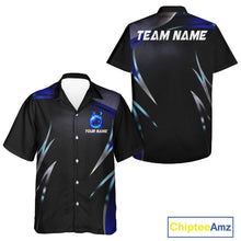 Load image into Gallery viewer, Black and blue Bowling Hawaiian Shirt Custom Team bowling button up shirts with flames NQS11531