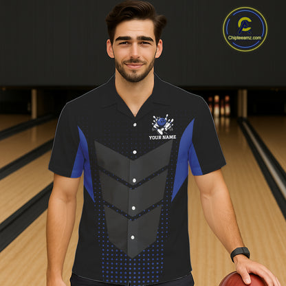 Navy blue and Black Bowling Hawaiian Shirt Custom Team bowling button up jerseys NQS11532