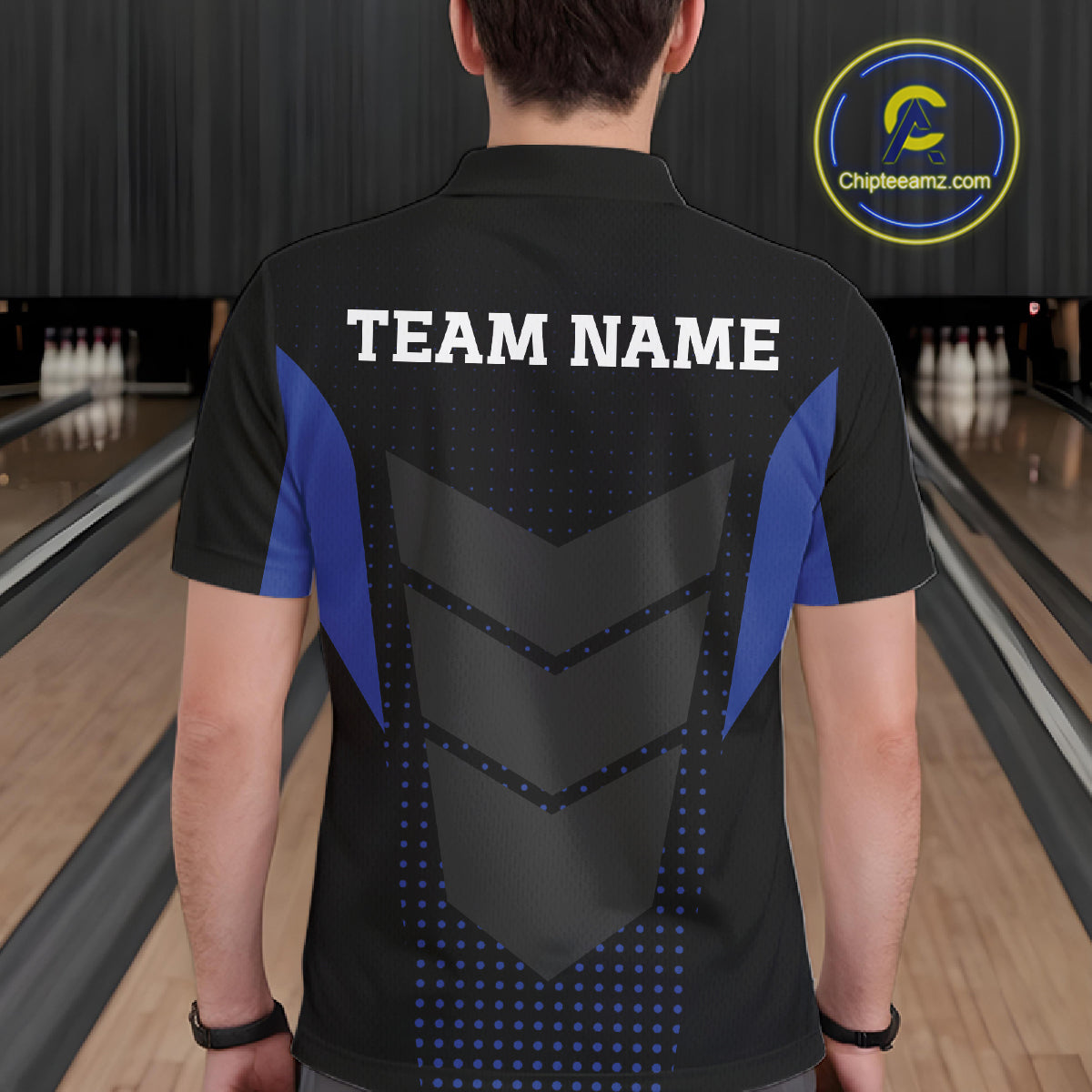 Navy blue and Black Mens Bowling Jerseys Custom Team bowling polo shirts for men, bowling zip jerseys NQS11532