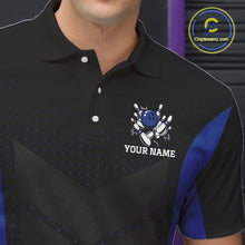 Load image into Gallery viewer, Navy blue and Black Mens Bowling Jerseys Custom Team bowling polo shirts for men, bowling zip jerseys NQS11532