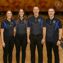 Load image into Gallery viewer, Navy blue and Black Mens Bowling Jerseys Custom Team bowling polo shirts for men, bowling zip jerseys NQS11532