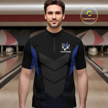 Load image into Gallery viewer, Navy blue and Black Mens Bowling Jerseys Custom Team bowling polo shirts for men, bowling zip jerseys NQS11532