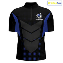 Load image into Gallery viewer, Navy blue and Black Mens Bowling Jerseys Custom Team bowling polo shirts for men, bowling zip jerseys NQS11532