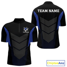 Load image into Gallery viewer, Navy blue and Black Mens Bowling Jerseys Custom Team bowling polo shirts for men, bowling zip jerseys NQS11532