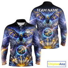 Load image into Gallery viewer, Custom Blue Lightning Thunder Eagle Bowling team shirts For Men, cool Bowling jersey gift for bowlers NQS11537