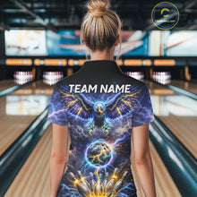Load image into Gallery viewer, Custom Blue Lightning Thunder Eagle Bowling team shirts For Women, Bowling jersey gift for bowlers NQS11537