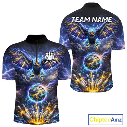 Custom Blue Lightning Thunder Eagle Bowling team shirts For Men, cool Bowling jersey gift for bowlers NQS11537