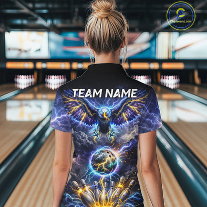 Custom Blue Lightning Thunder Eagle Bowling team shirts For Women, Bowling jersey gift for bowlers NQS11537