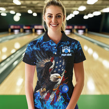 Load image into Gallery viewer, Blue Flame American Flag Eagle bowling shirts for Women Custom Bowling Team Jersey, gift for Bowler NQS9606