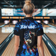 Load image into Gallery viewer, Blue Flame American Flag Eagle bowling shirts for Women Custom Bowling Team Jersey, gift for Bowler NQS9606