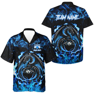 Black and Blue Flame Dragon Bowling hawaiian shirt Custom Bowling Team button up shirts NQS9607