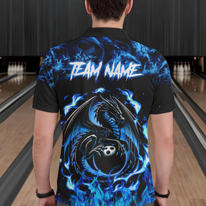 Black and Blue Flame Dragon bowling shirts for Men Custom Bowling Team Jersey, gift for Bowler NQS9607