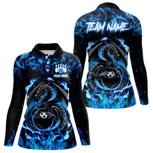 Load image into Gallery viewer, Black and Blue Flame Dragon bowling shirts for Women Custom Bowling Team Jersey, gift for Bowler NQS9607