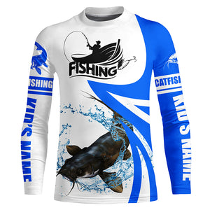 Flathead Catfish fishing Custom UV protection long sleeve fishing shirt, Catfish fishing jersey | Blue NQS5033