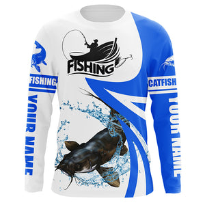 Flathead Catfish fishing Custom UV protection long sleeve fishing shirt, Catfish fishing jersey | Blue NQS5033