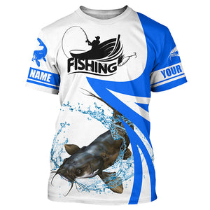 Flathead Catfish fishing Custom UV protection long sleeve fishing shirt, Catfish fishing jersey | Blue NQS5033