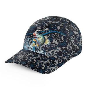 Custom Crappie Fishing Camo Baseball Angler Hat Cap, Personalized Crappie Fishing Team Hat with Names NQS9757