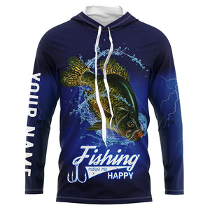 Fishing Makes Me Happy Crappie Fishing 3D All Over printed Customized Name UV protection fishing Shirts NQS315