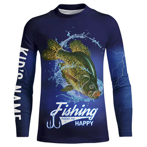 Fishing Makes Me Happy Crappie Fishing 3D All Over printed Customized Name UV protection fishing Shirts NQS315