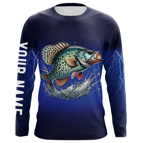 Crappie Fishing Blue lightning 3D All Over printed Customized Name UV protection fishing Shirts NQS315