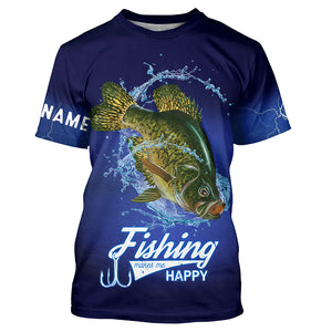Fishing Makes Me Happy Crappie Fishing 3D All Over printed Customized Name UV protection fishing Shirts NQS315