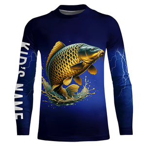 Carp Fishing blue lightning 3D All Over printed shirts Customized Name Carp fishing jerseys NQS316