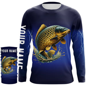 Carp Fishing blue lightning 3D All Over printed shirts Customized Name Carp fishing jerseys NQS316