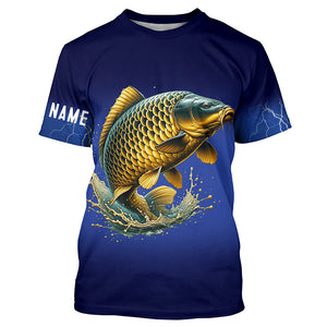 Carp Fishing blue lightning 3D All Over printed shirts Customized Name Carp fishing jerseys NQS316