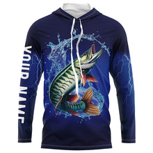 Load image into Gallery viewer, Musky Fishing blue lightning 3D All Over printed Customized Name Muskie fishing jerseys NQS317