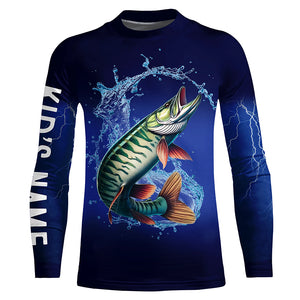 Musky Fishing blue lightning 3D All Over printed Customized Name Muskie fishing jerseys NQS317