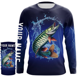 Musky Fishing blue lightning 3D All Over printed Customized Name Muskie fishing jerseys NQS317