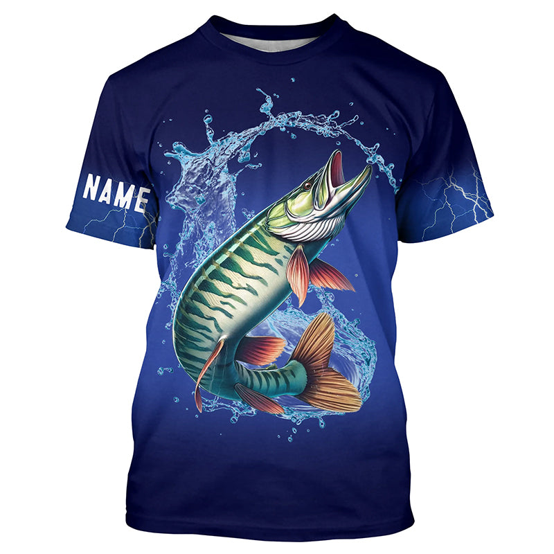 Musky Fishing blue lightning 3D All Over printed Customized Name Muskie fishing jerseys NQS317