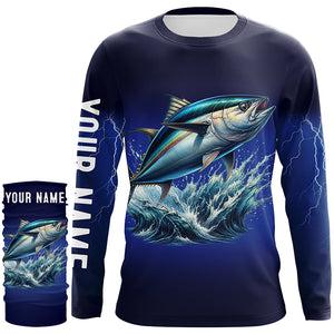 Tuna Fishing blue lightning 3D All Over printed shirts Customized Name Tuna Fishing apparel NQS322