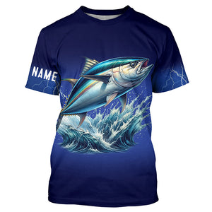 Tuna Fishing blue lightning 3D All Over printed shirts Customized Name Tuna Fishing apparel NQS322