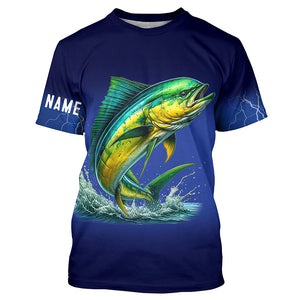 Mahi Mahi Fishing blue lightning 3D All Over printed shirts Customized Name Dorado Fishing apparel NQS314