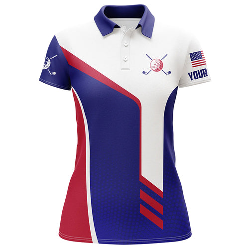 Personalized red white and blue golf polos shirt for women custom patriotic ladies golf tops NQS5558