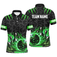 Load image into Gallery viewer, Bowling polo, quarter zip shirts for men Custom black green flame bowling shirt, Team Bowling Jerseys NQS7670