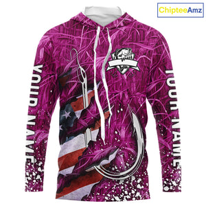 American flag fish hook pink camo fishing custom sun protection performance long sleeve fishing shirt NQS10011