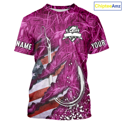 American flag fish hook pink camo fishing custom sun protection performance long sleeve fishing shirt NQS10011