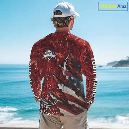 American flag fish hook red camo fishing custom sun protection performance long sleeve fishing shirt NQS10012