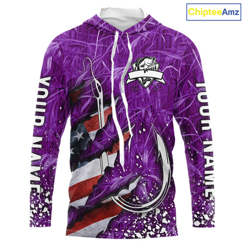 American flag fish hook purple camo custom sun protection performance long sleeve fishing shirt NQS10013