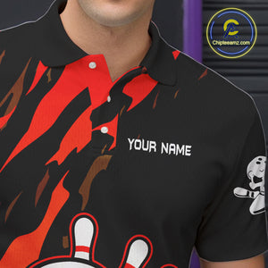 Black and Red Skull Bowling Shirts for Men Custom Team bowling jersey, gift for bowlers NQS10014